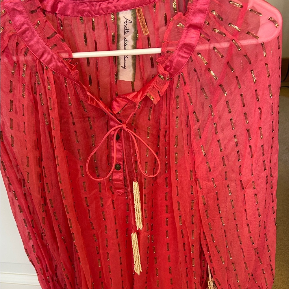 Aratta Antik Batik Fuchsia Sheer Blouse with Silver Accents 2 pieces - Picture 6 of 6
